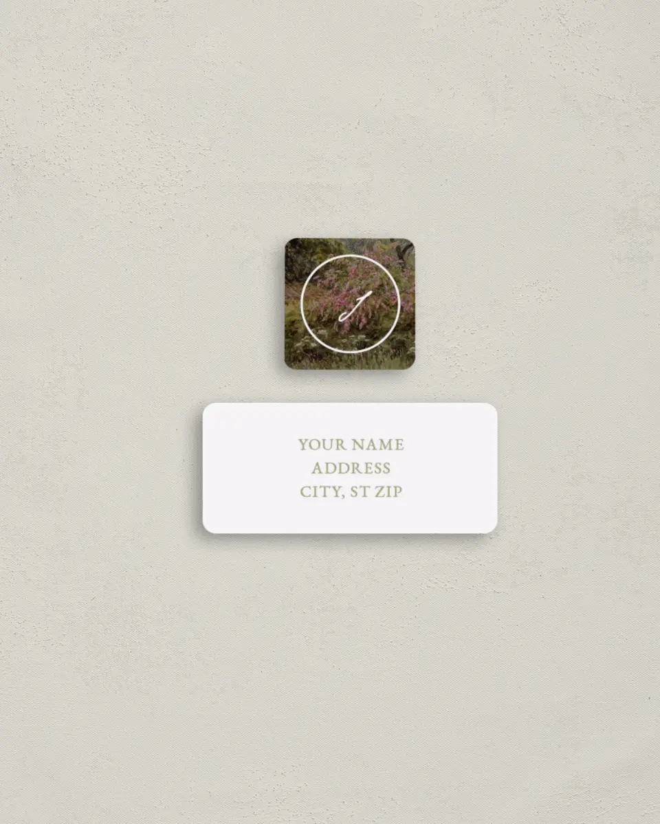 This is a 2¼" x 1" Labels; 1" x 1" Seals Return Address Label called Verdant Romance printed in full color
