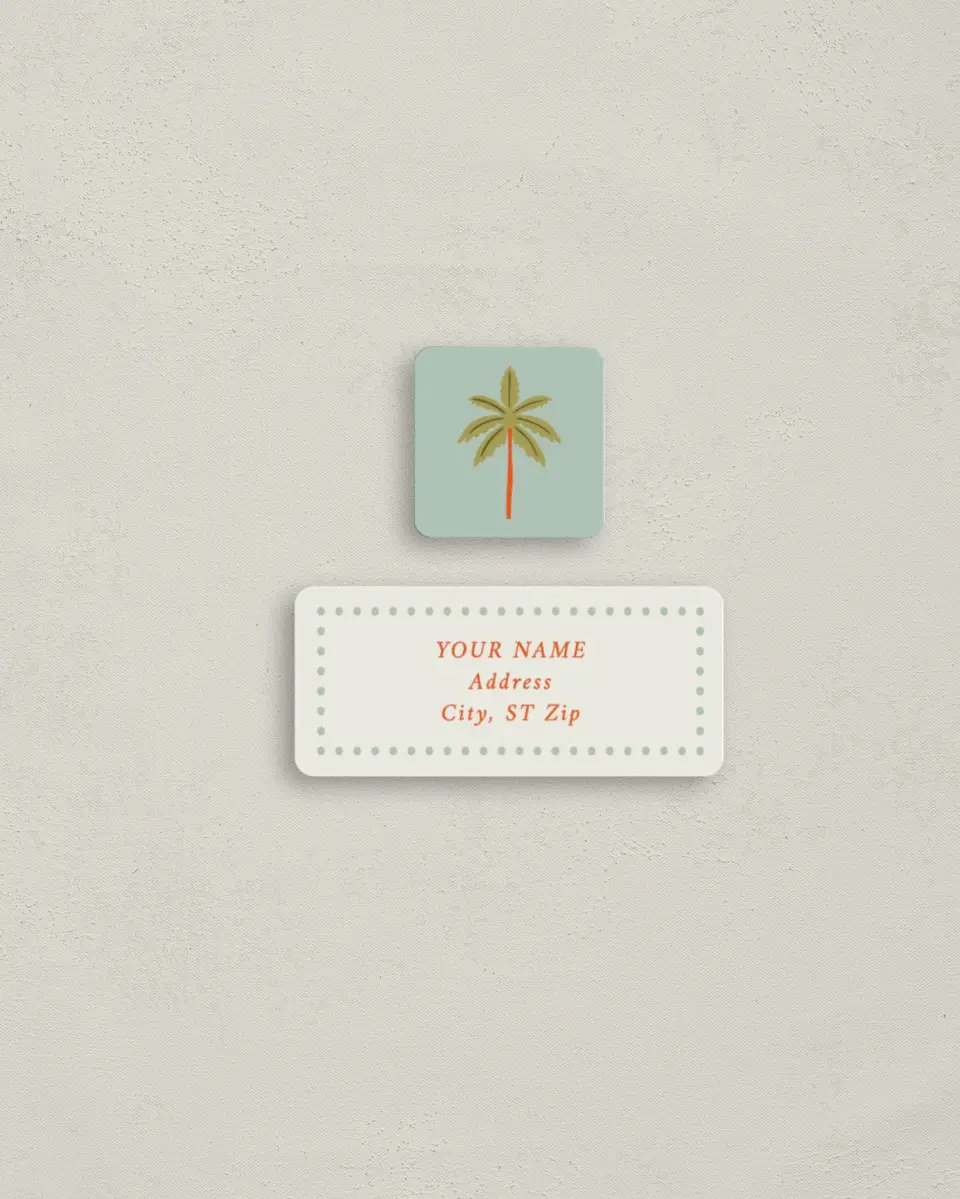 This is a 2¼" x 1" Labels; 1" x 1" Seals Return Address Label called Tropical Treasure printed in full color