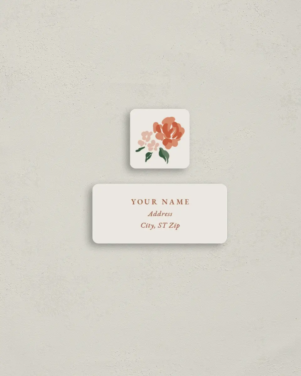 This is a 2¼" x 1" Labels; 1" x 1" Seals Return Address Label called Plush Petals printed in full color