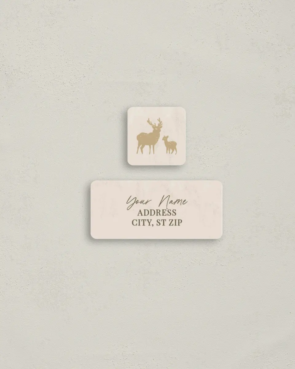 This is a 2¼" x 1" Labels; 1" x 1" Seals Return Address Label called Rustic Woodland printed in full color