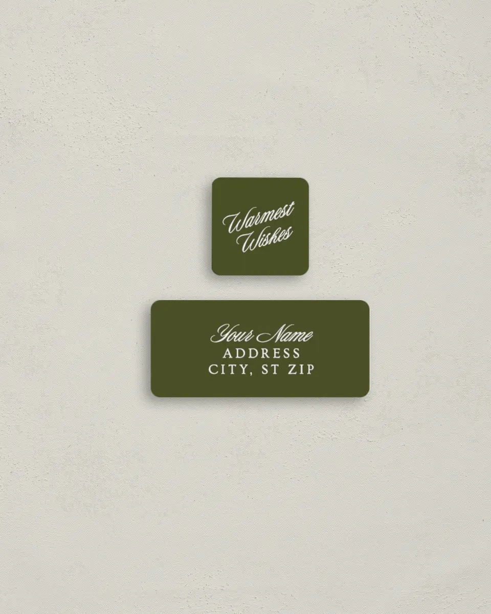This is a 2¼" x 1" Labels; 1" x 1" Seals Return Address Label called Holiday Stamps printed in full color