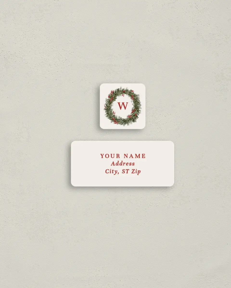 This is a 2¼" x 1" Labels; 1" x 1" Seals Return Address Label called Classy Garland printed in full color