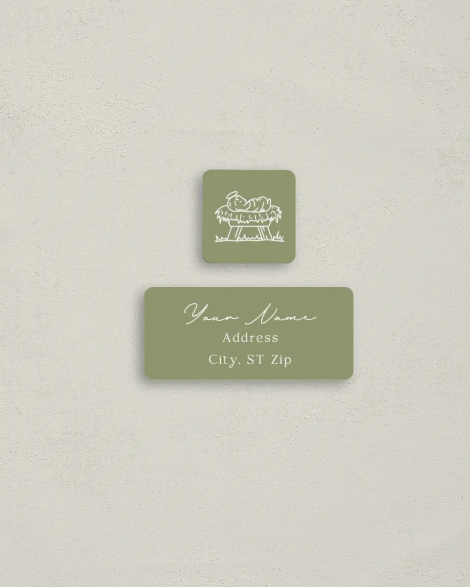 This is a 2¼" x 1" Labels; 1" x 1" Seals Return Address Label called Love Came Down printed in full color