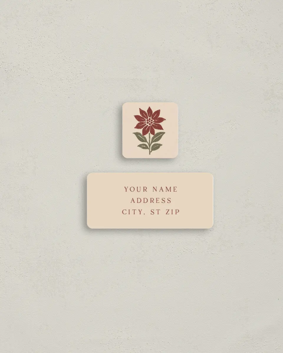 This is a 2¼" x 1" Labels; 1" x 1" Seals Return Address Label called Paper Petals printed in full color