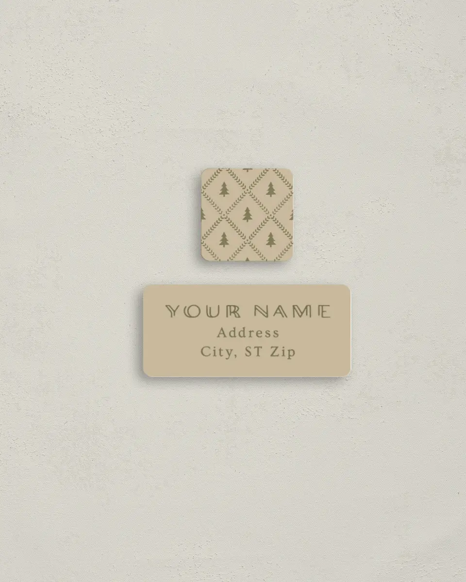 This is a 2¼" x 1" Labels; 1" x 1" Seals Return Address Label called Trees on Trees printed in full color