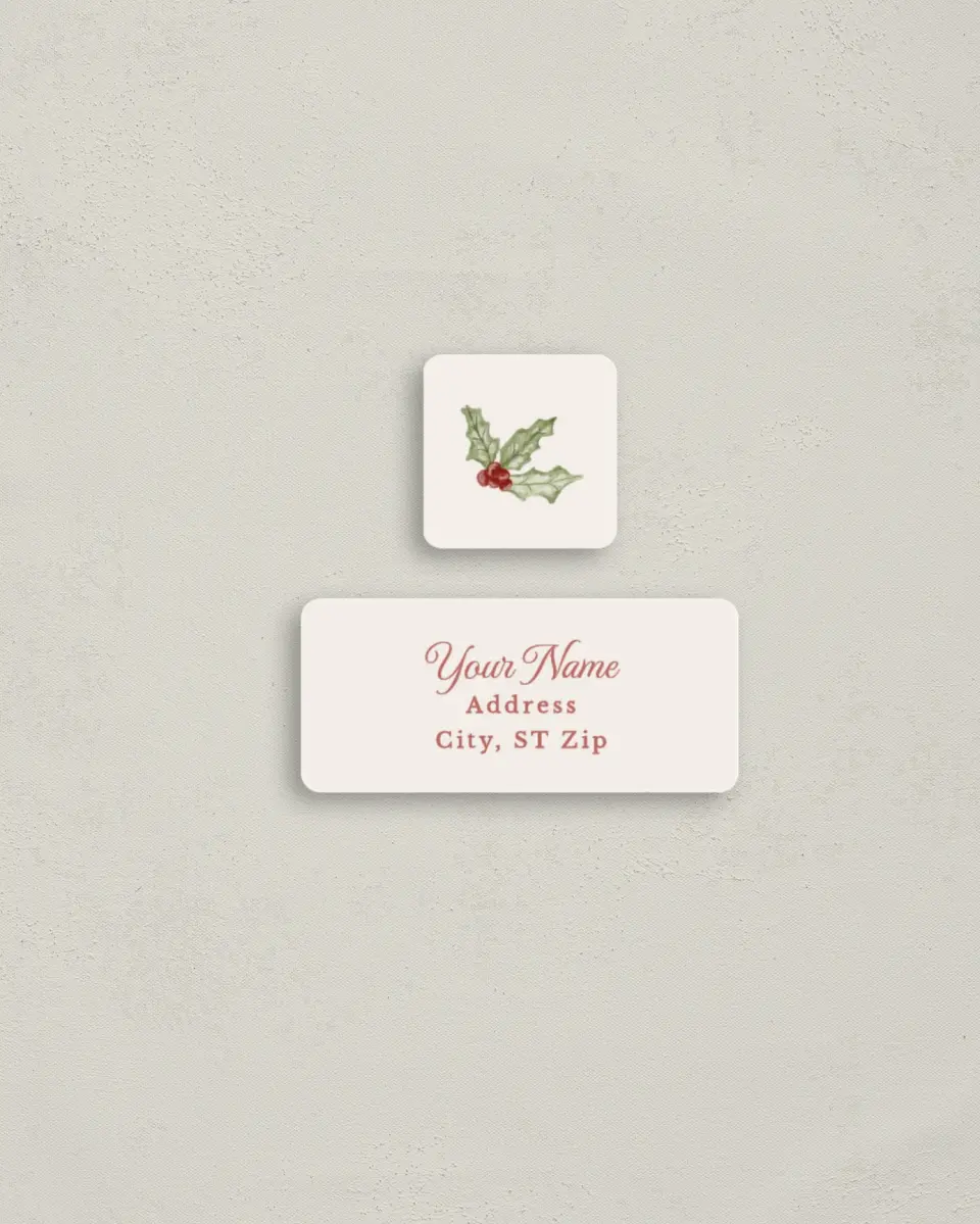 This is a 2¼" x 1" Labels; 1" x 1" Seals Return Address Label called The Holly & the Ivy printed in full color