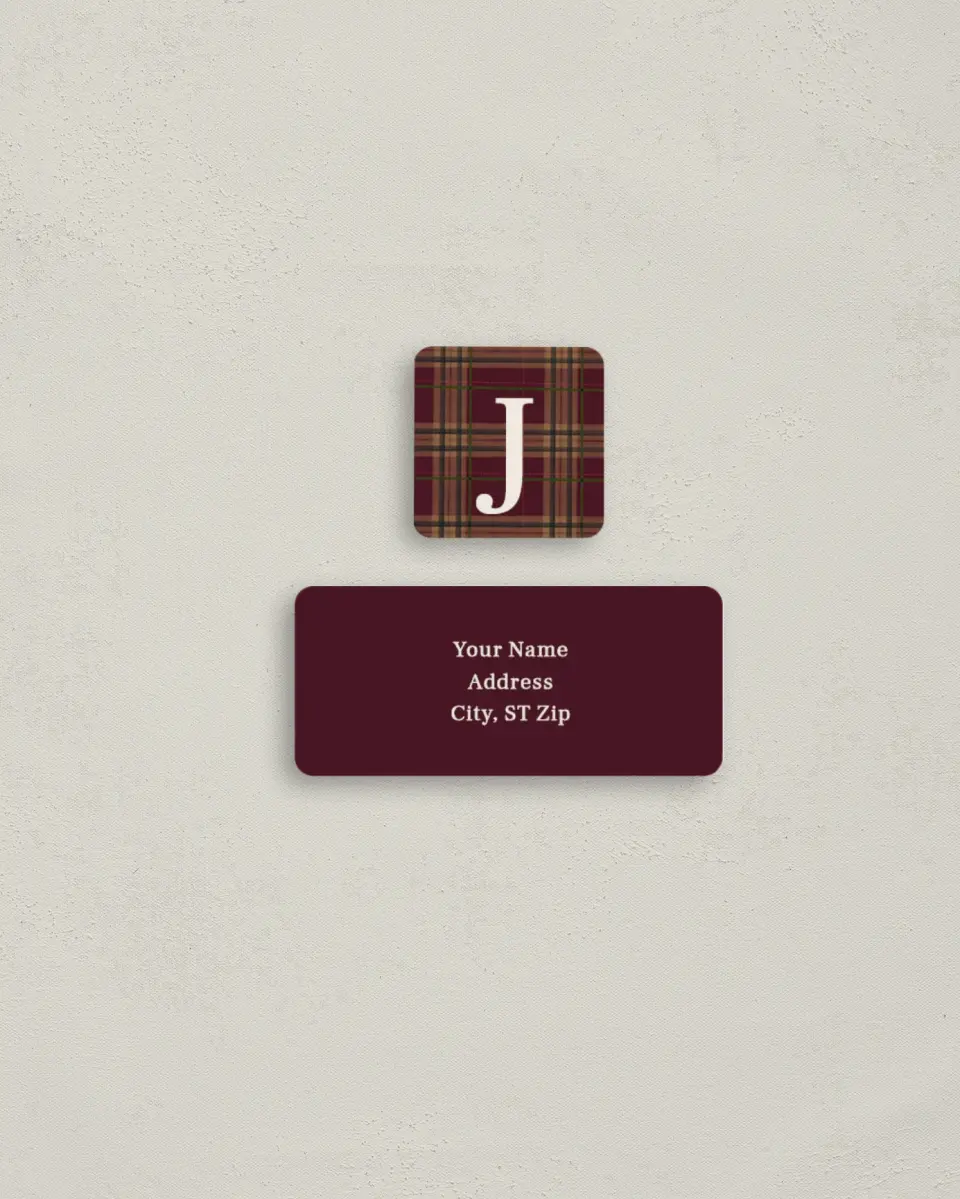 This is a 2¼" x 1" Labels; 1" x 1" Seals Return Address Label called Quiet Luxurious Plaid printed in full color
