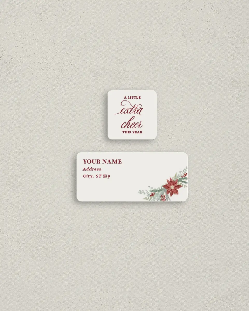 This is a 2¼" x 1" Labels; 1" x 1" Seals Return Address Label called Bundle of Cheer printed in full color