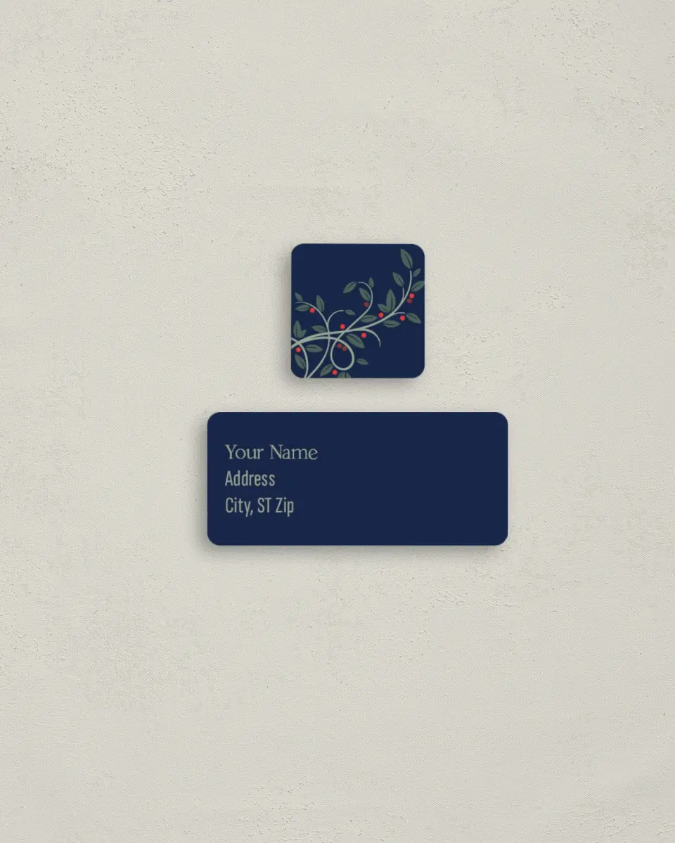 This is a 2¼" x 1" Labels; 1" x 1" Seals Return Address Label called Reverent Botanical Frame printed in full color