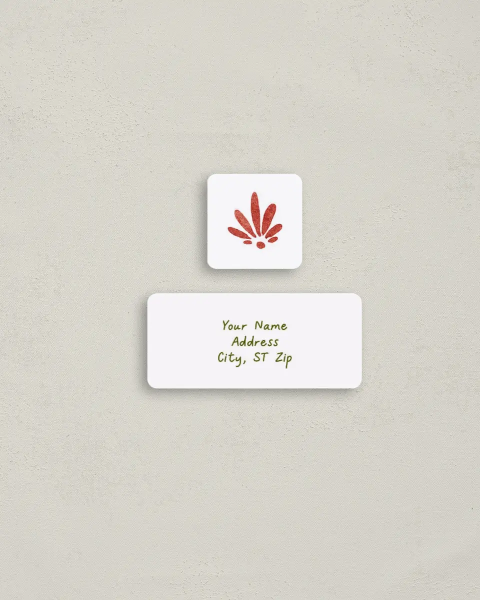 This is a 2¼" x 1" Labels; 1" x 1" Seals Return Address Label called Festive Folk printed in full color