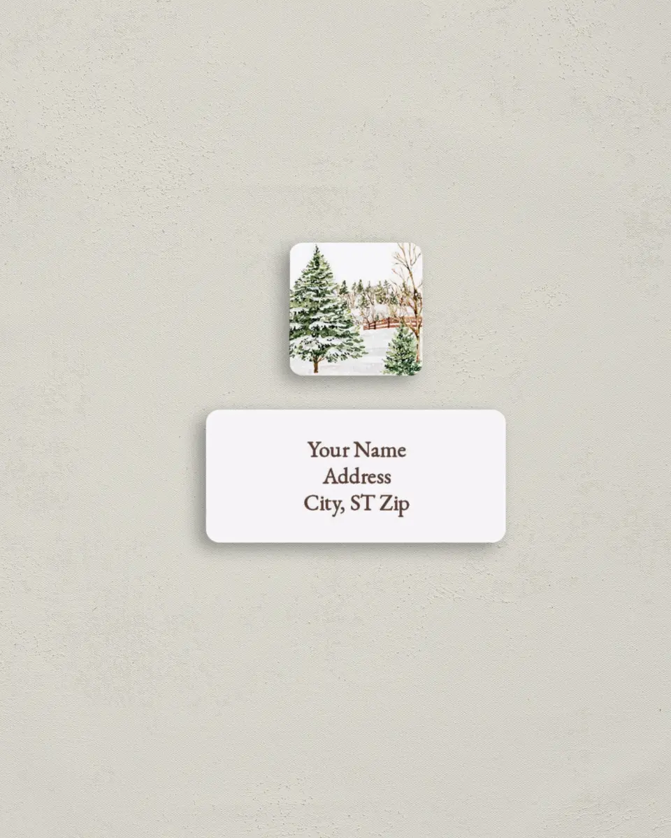 This is a 2¼" x 1" Labels; 1" x 1" Seals Return Address Label called Winter Wishes printed in full color