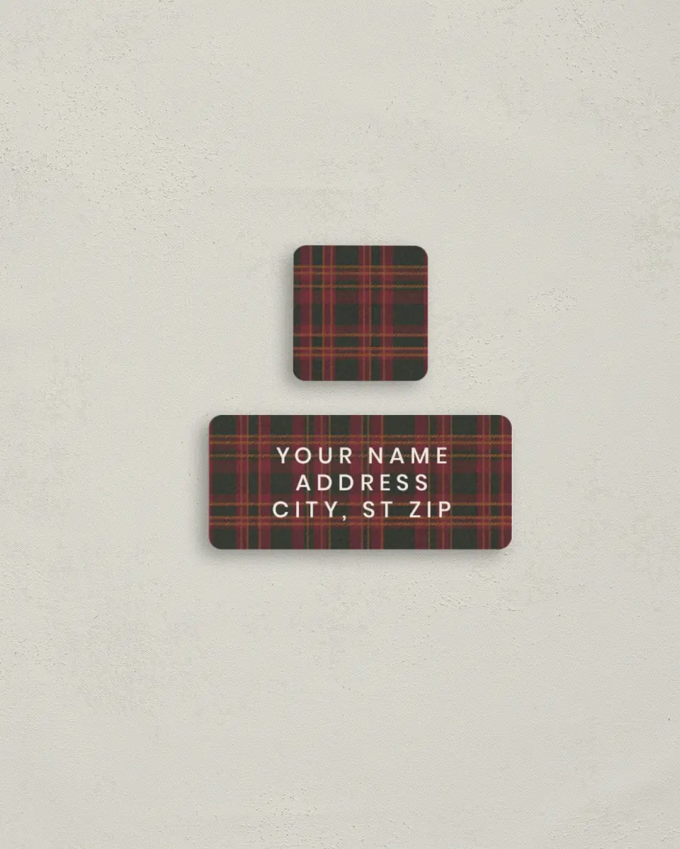 This is a 2¼" x 1" Labels; 1" x 1" Seals Return Address Label called Modern Script printed in full color