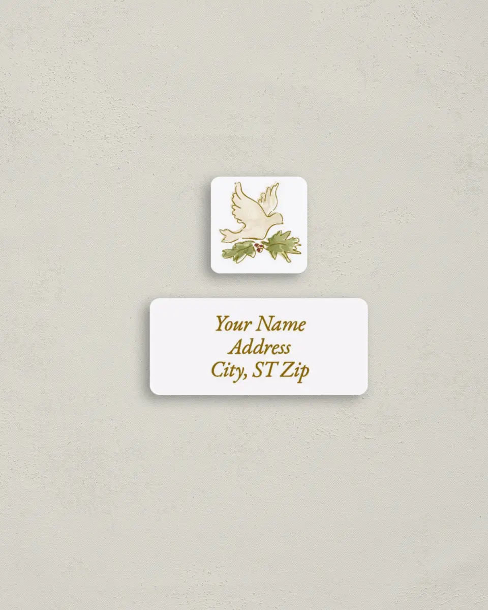 This is a 2¼" x 1" Labels; 1" x 1" Seals Return Address Label called Peace Dove printed in full color