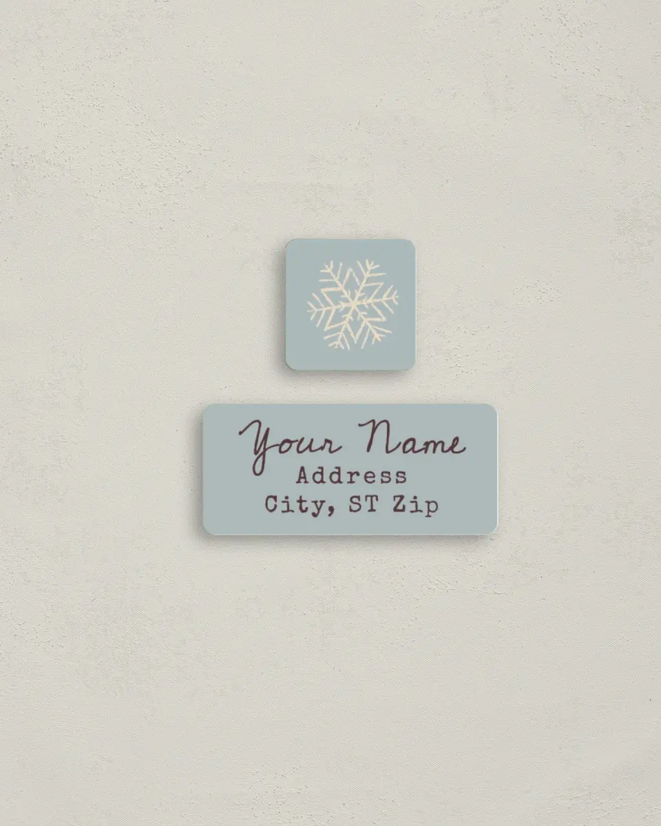 This is a 2¼" x 1" Labels; 1" x 1" Seals Return Address Label called Sophisticated Snow printed in full color