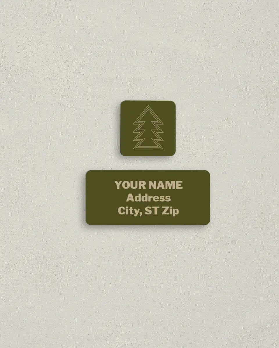 This is a 2¼" x 1" Labels; 1" x 1" Seals Return Address Label called Evergreen Angles printed in full color