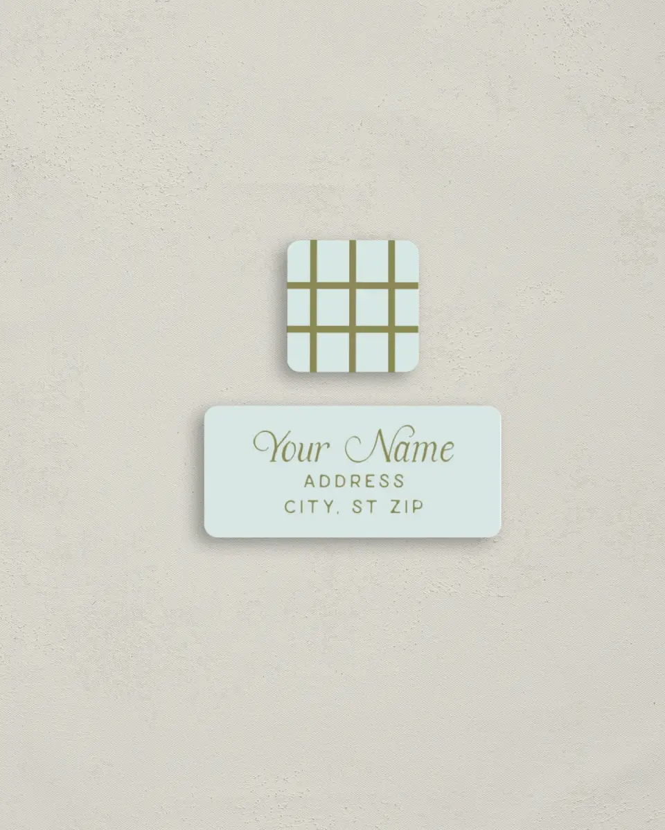 This is a 2¼" x 1" Labels; 1" x 1" Seals Return Address Label called The Rosemary printed in full color