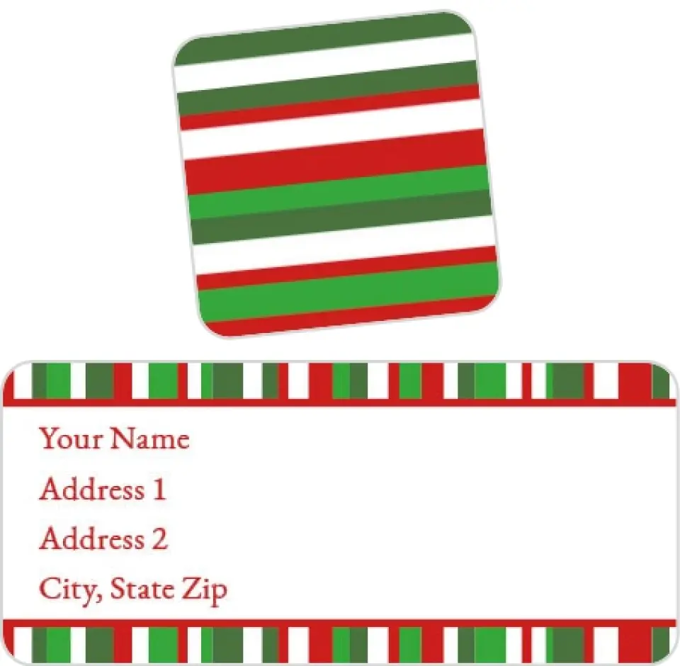 This is a 2¼" x 1" Labels; 1" x 1" Seals Return Address Label called Festive Stripes printed in full color