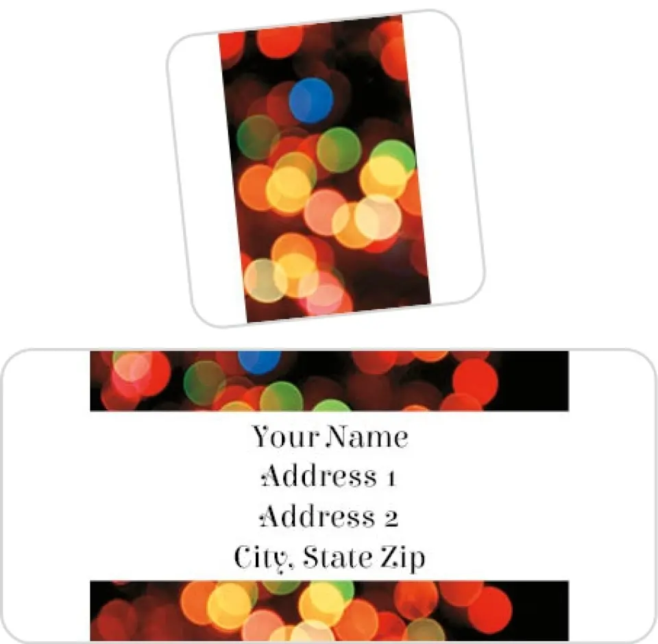 This is a 2¼" x 1" Labels; 1" x 1" Seals Return Address Label called Christmas Lights printed in full color