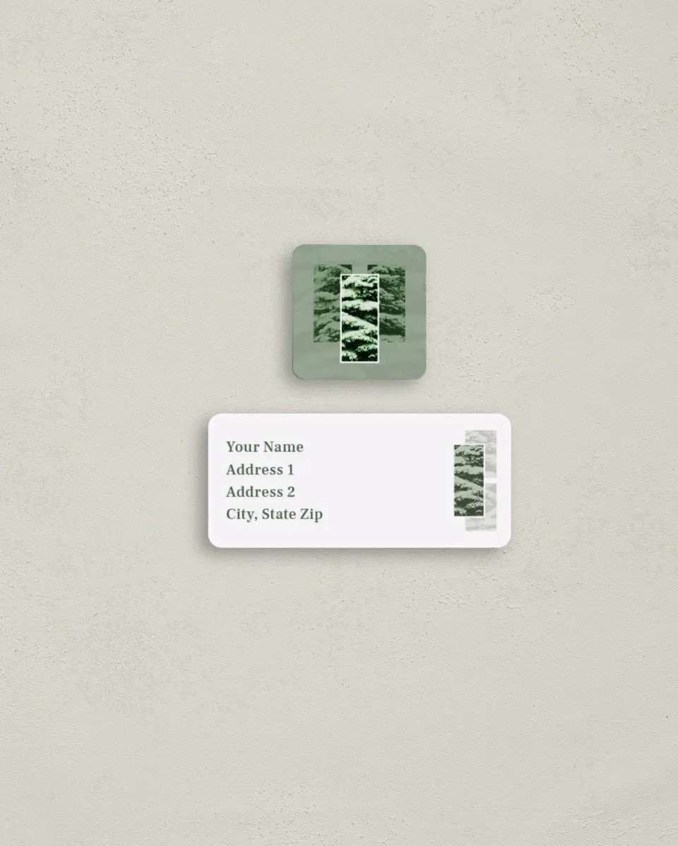 This is a 2¼" x 1" Labels; 1" x 1" Seals Return Address Label called Trees printed in full color