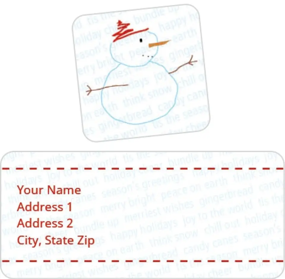 This is a 2¼" x 1" Labels; 1" x 1" Seals Return Address Label called Snowman Drawing printed in full color