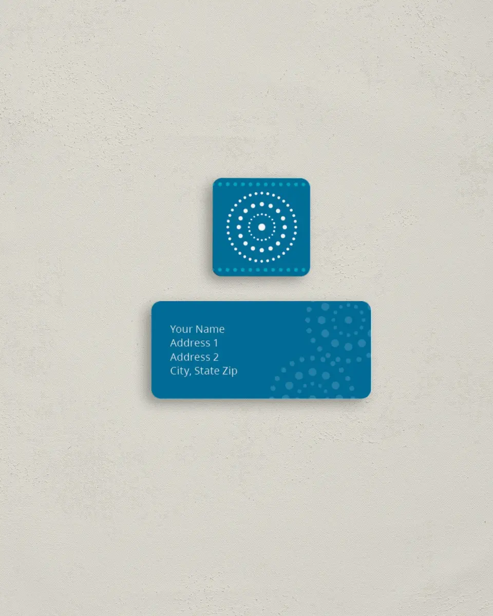 This is a 2¼" x 1" Labels; 1" x 1" Seals Return Address Label called Burst printed in full color