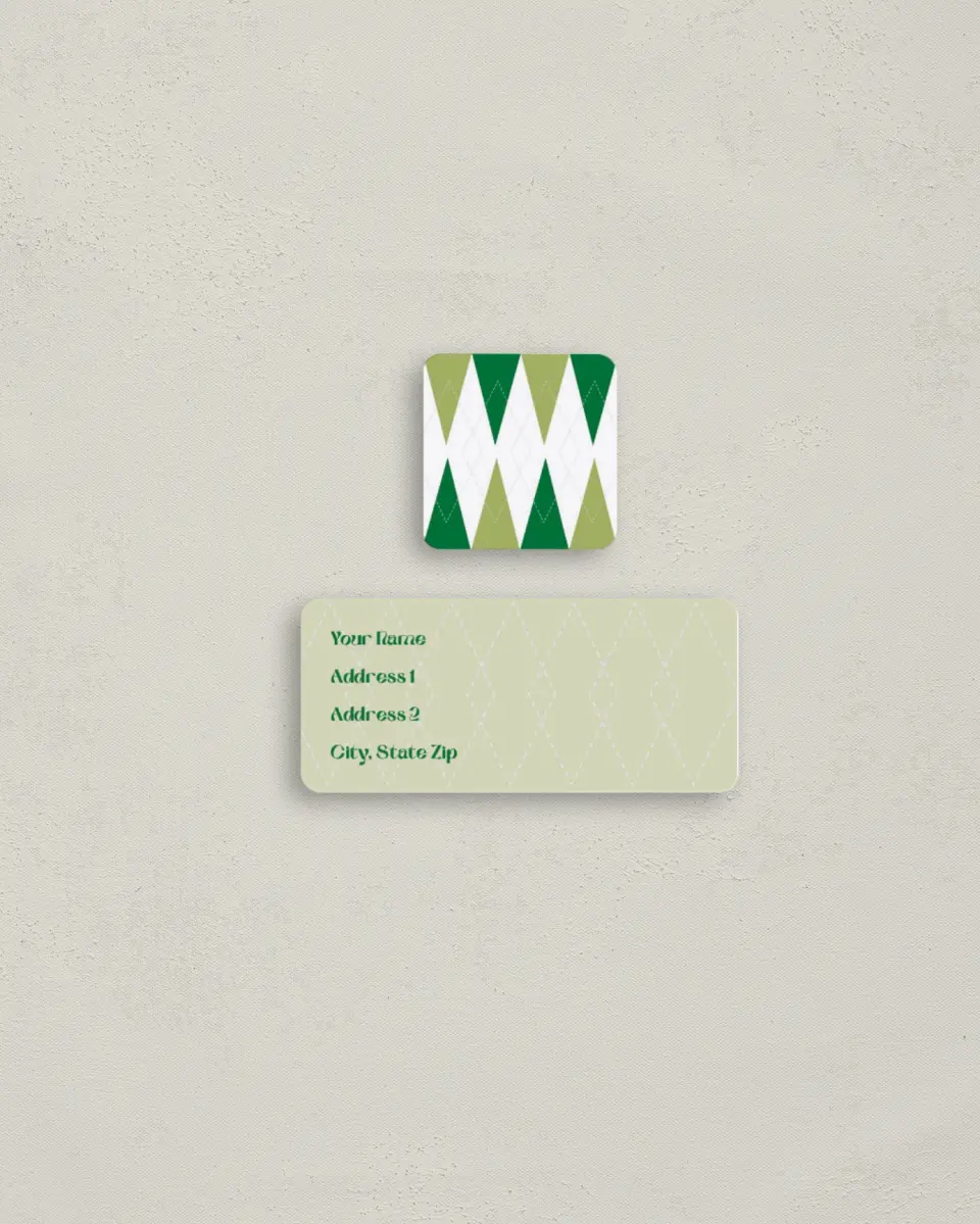 This is a 2¼" x 1" Labels; 1" x 1" Seals Return Address Label called Argyle Pattern printed in full color