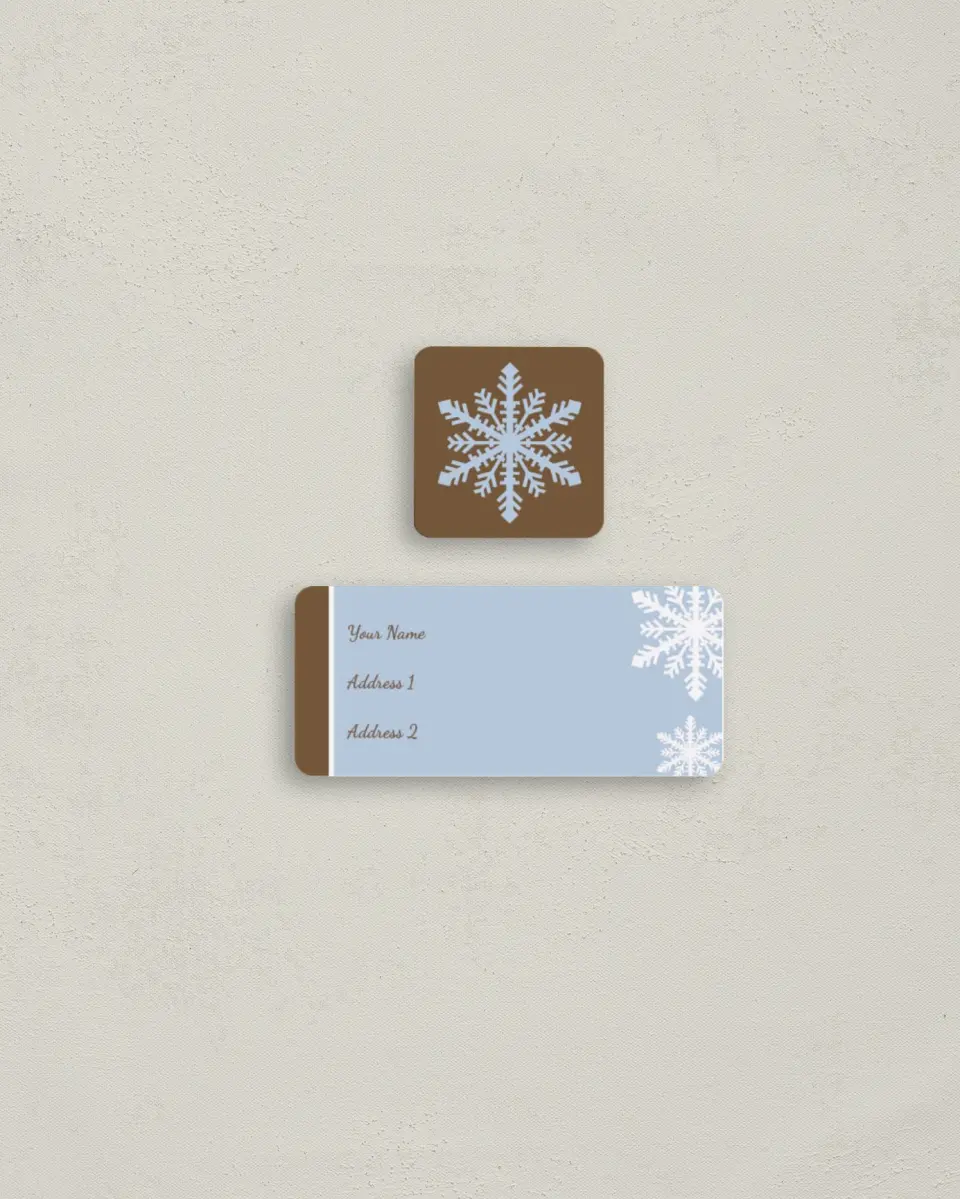 This is a 2¼" x 1" Labels; 1" x 1" Seals Return Address Label called Snowflake Prints printed in full color