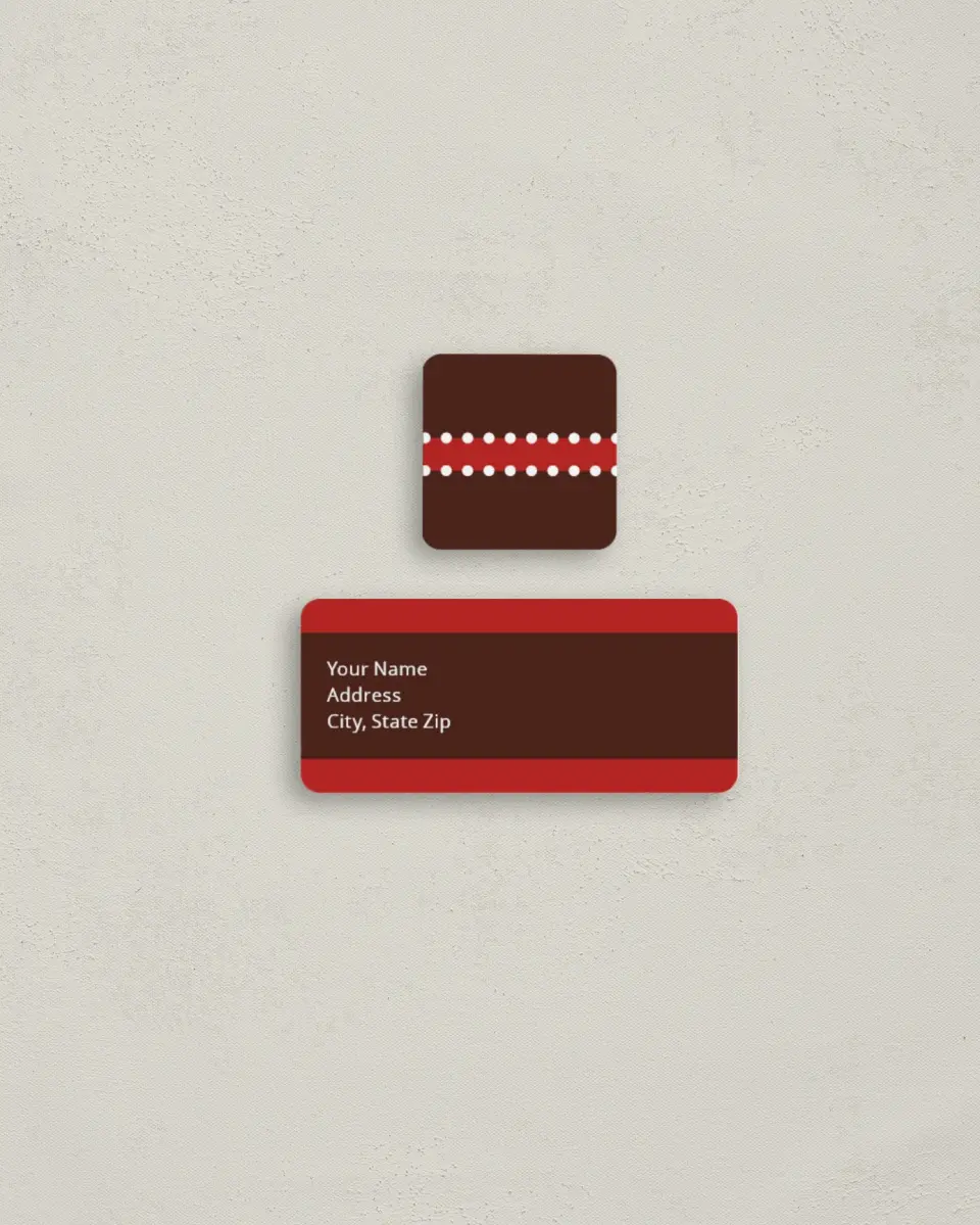 This is a 2¼" x 1" Labels; 1" x 1" Seals Return Address Label called Dotted Ribbon printed in full color