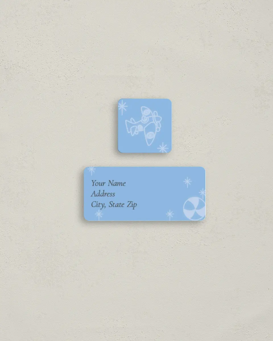 This is a 2¼" x 1" Labels; 1" x 1" Seals Return Address Label called Character Border printed in full color