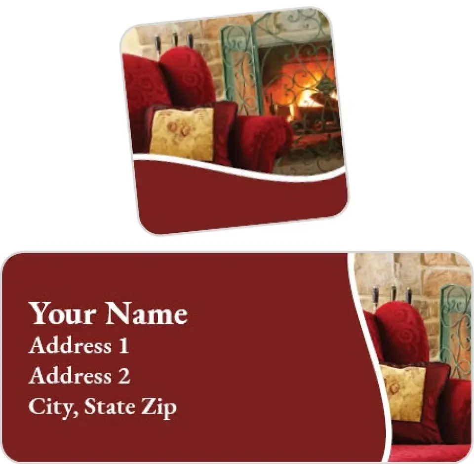 This is a 2¼" x 1" Labels; 1" x 1" Seals Return Address Label called Fireside Luxury printed in full color