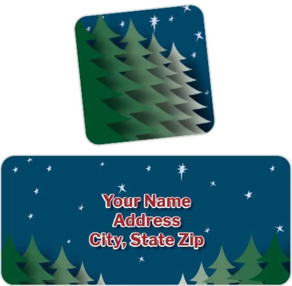 This is a 2¼" x 1" Labels; 1" x 1" Seals Return Address Label called Wintery Trees printed in full color