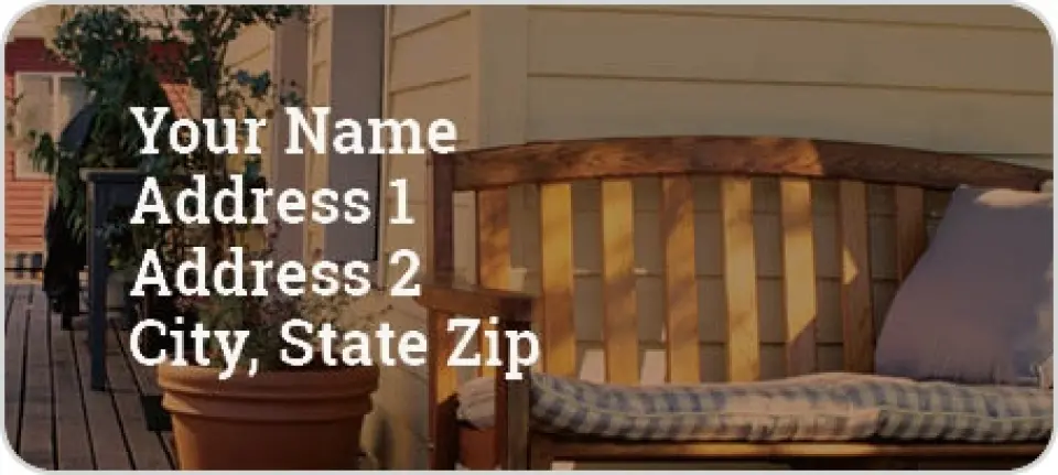 This is a 1" x 2¼" Address Label called Bench on Porch printed in full color