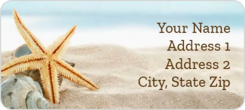 This is a 1" x 2¼" Address Label called Seashells and Starfish printed in full color