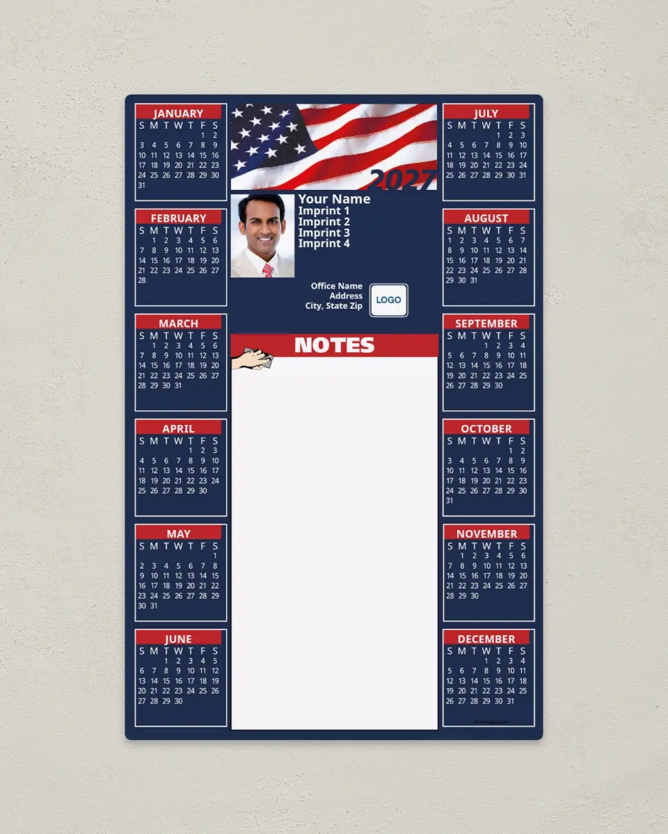 This is a 5½" x 8½" Full Magnet Calendar called Navy Background with Flag printed in full color with a Standard Gloss finish