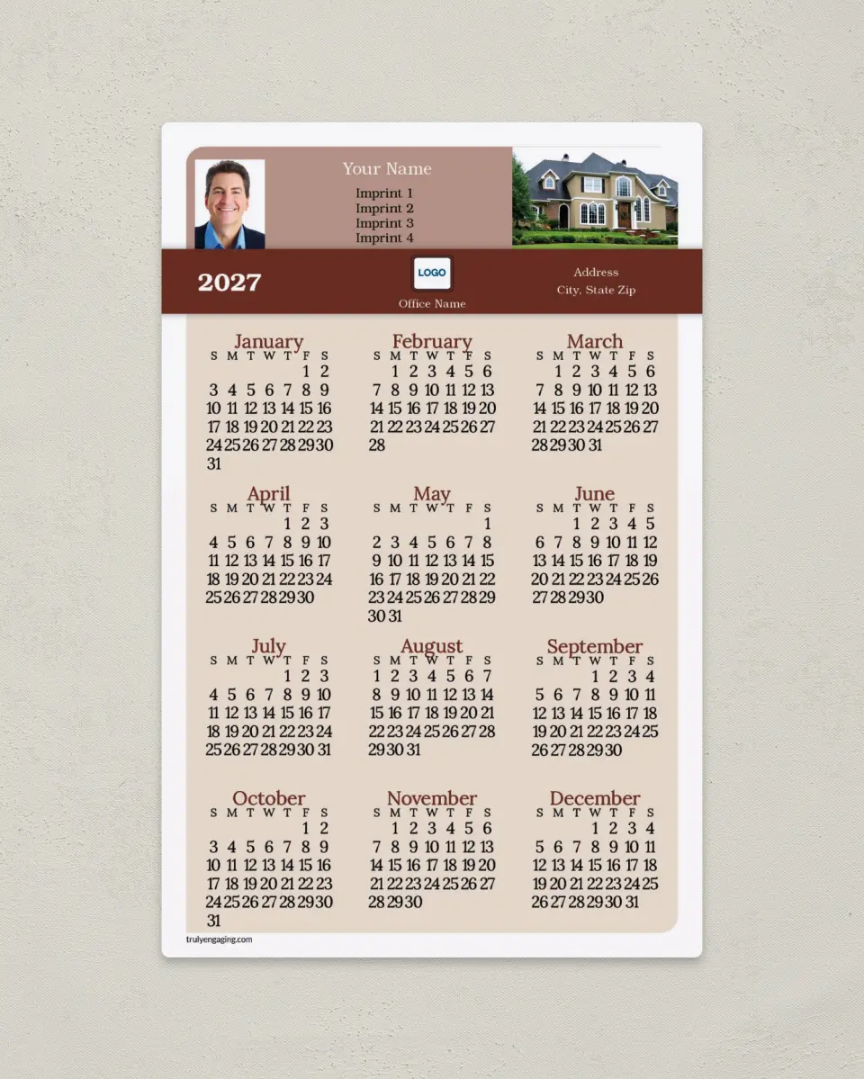 This is a 5½" x 8½" Full Magnet Calendar called Branded Banner printed in full color with a Standard Gloss finish