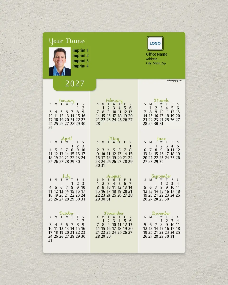 This is a 5½" x 8½" Full Magnet Calendar called Name Tab printed in full color with a Standard Gloss finish