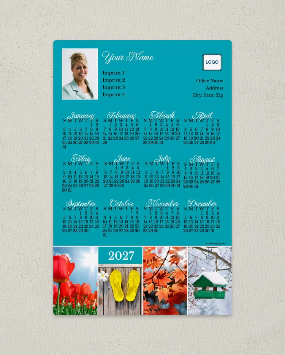 This is a 5½" x 8½" Full Magnet Calendar called Stunning Snapshots printed in full color with a Standard Gloss finish