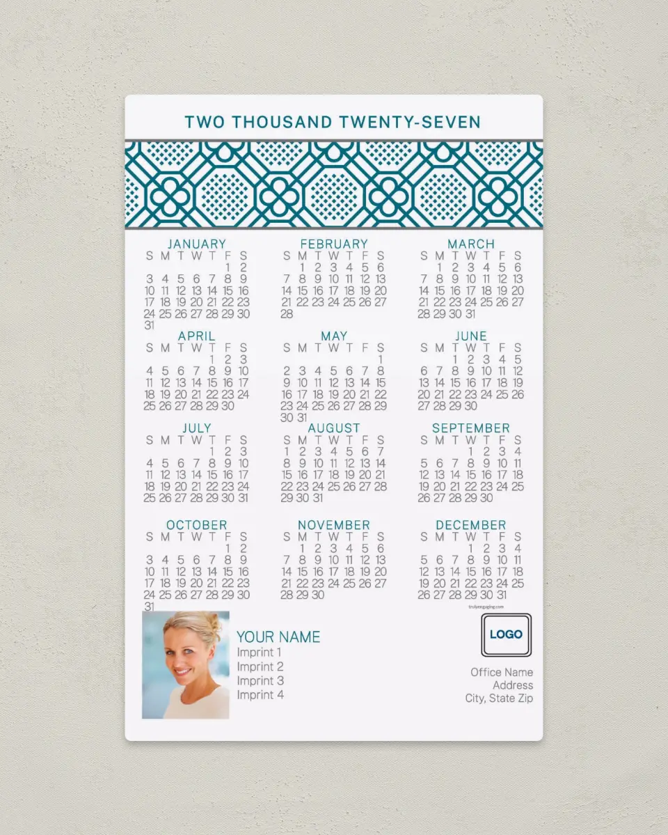 This is a 5½" x 8½" Full Magnet Calendar called Modern Tile Interior printed in full color with a Standard Gloss finish