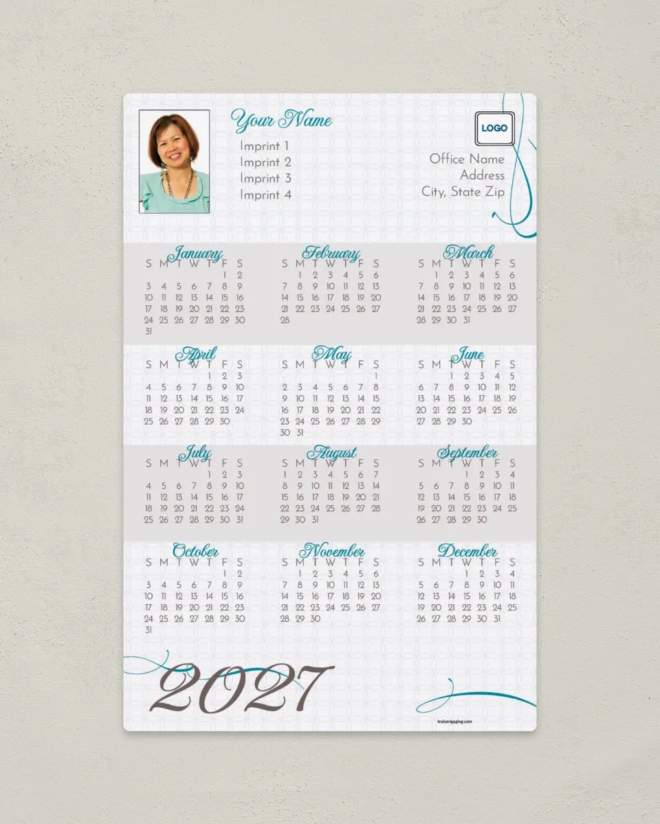 This is a 5½" x 8½" Full Magnet Calendar called Trendy Circle Pattern printed in full color with a Standard Gloss finish