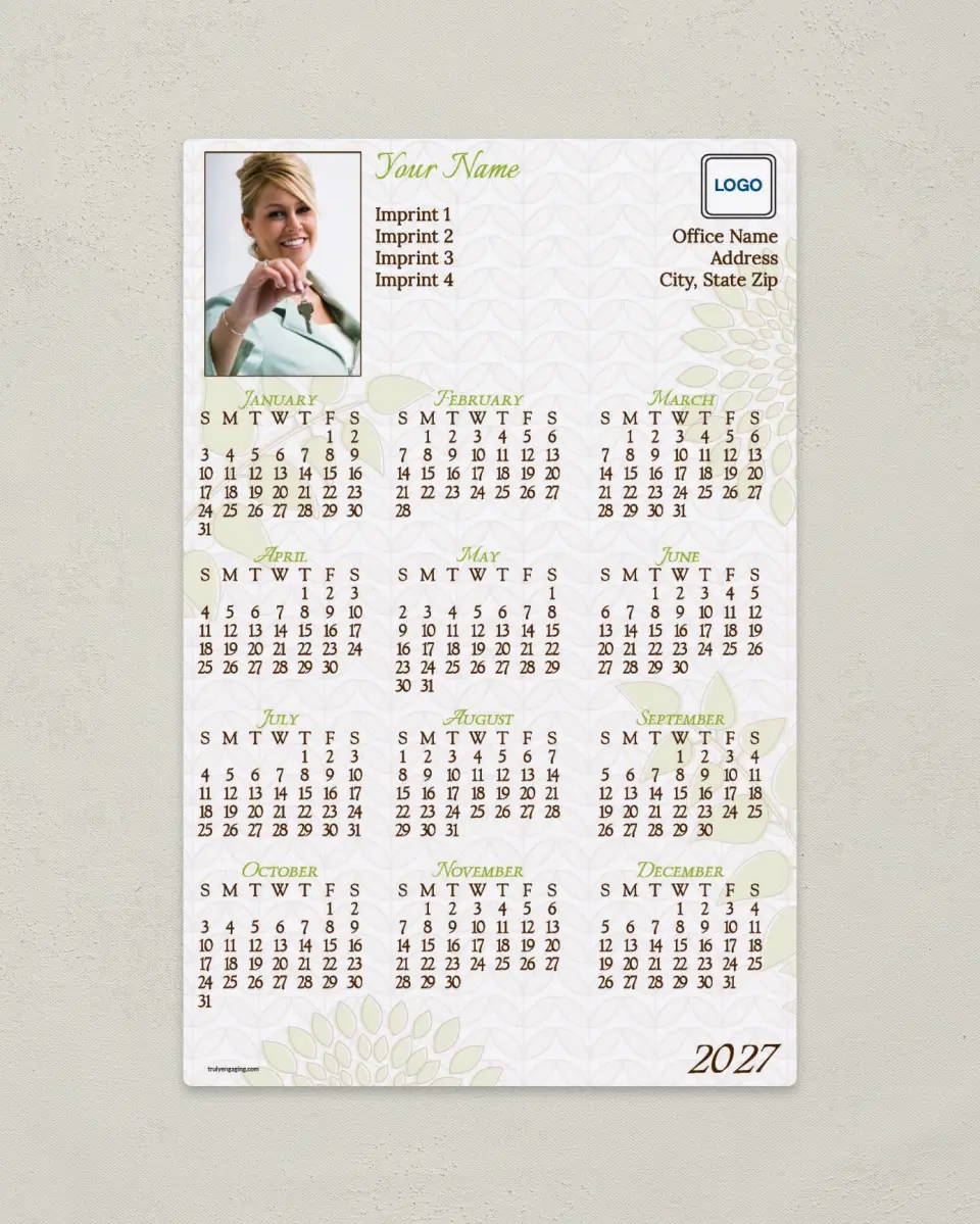 This is a 5½" x 8½" Full Magnet Calendar called Contemporary Garden printed in full color with a Standard Gloss finish