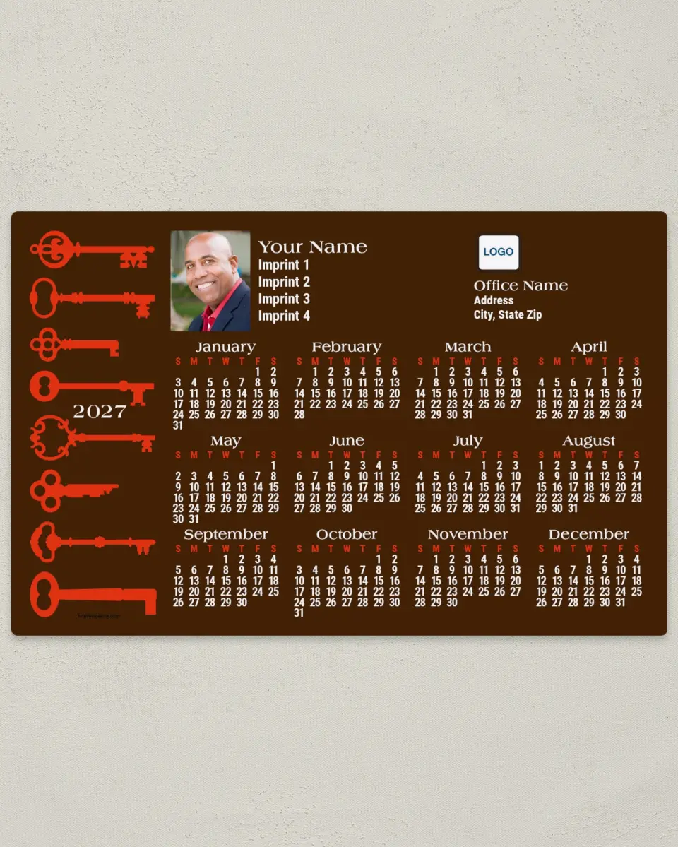This is a 5½" x 8½" Full Magnet Calendar called Antique Skeleton Keys printed in full color with a Standard Gloss finish
