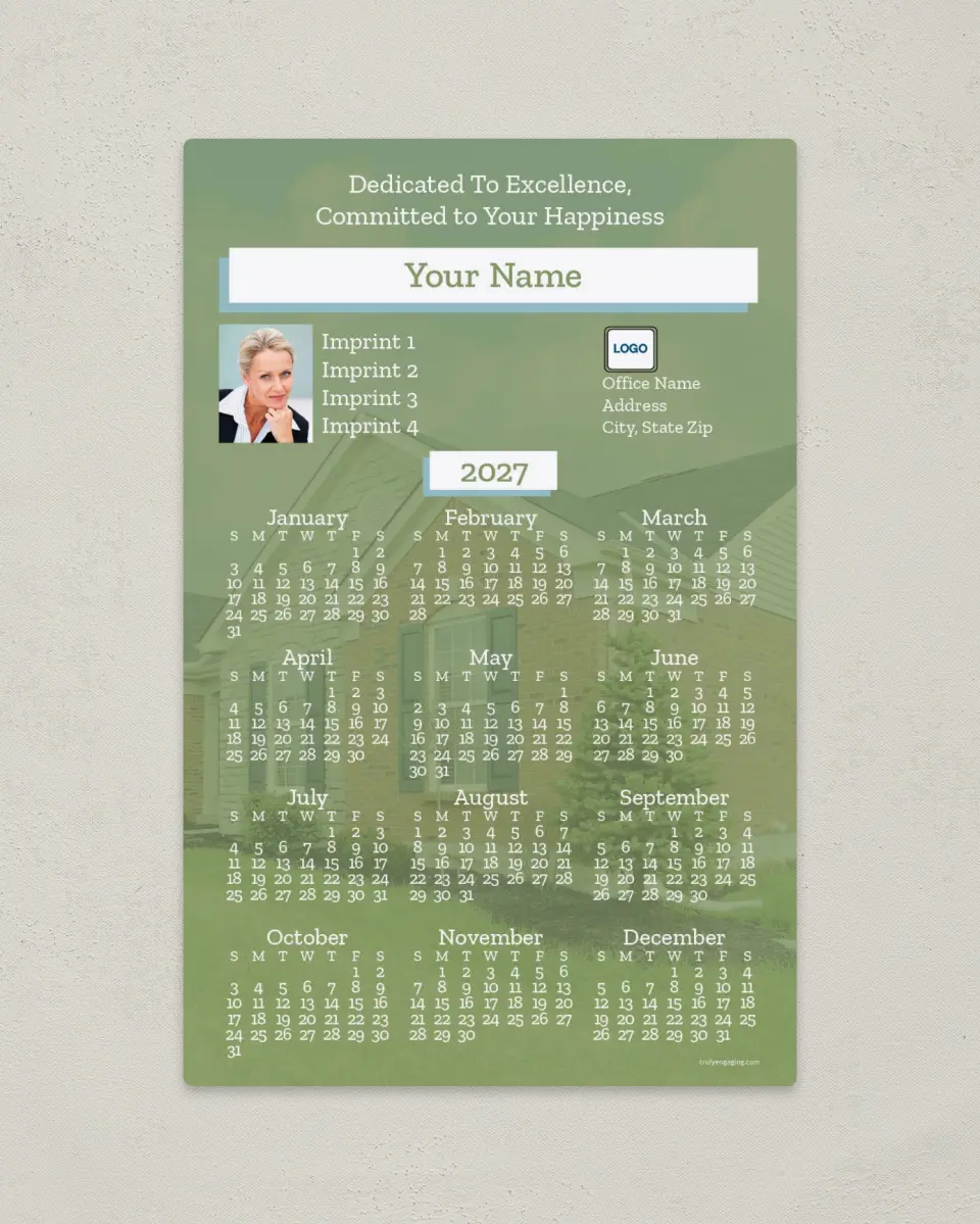 This is a 5½" x 8½" Full Magnet Calendar called Home Dedication printed in full color with a Standard Gloss finish
