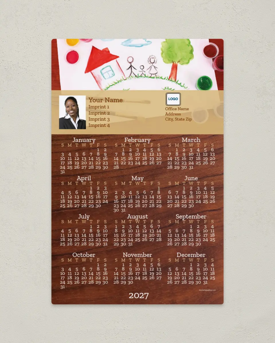 This is a 5½" x 8½" Full Magnet Calendar called Family Fingerpainting printed in full color with a Standard Gloss finish