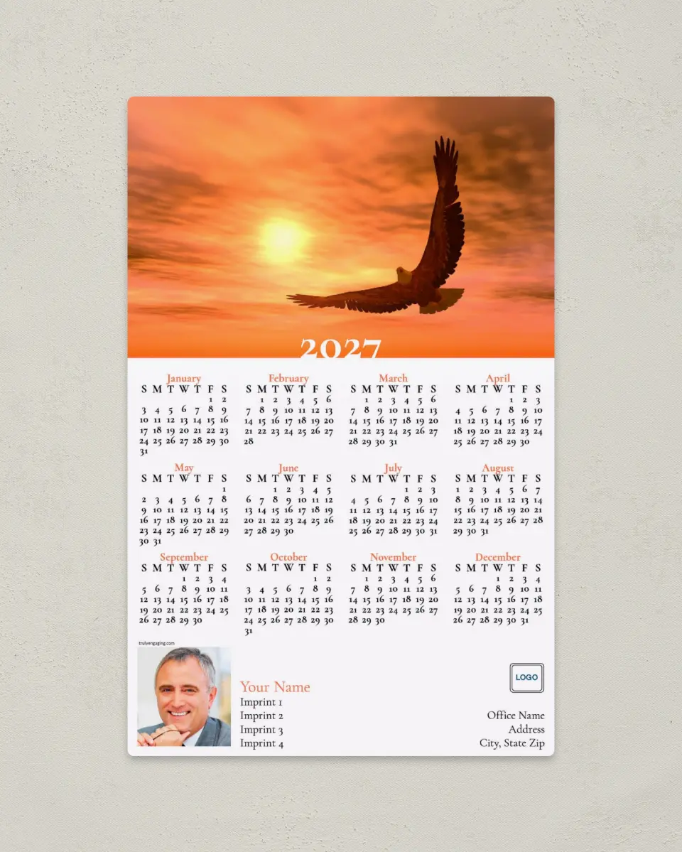 This is a 5½" x 8½" Full Magnet Calendar called Soaring Eagle printed in full color with a Standard Gloss finish