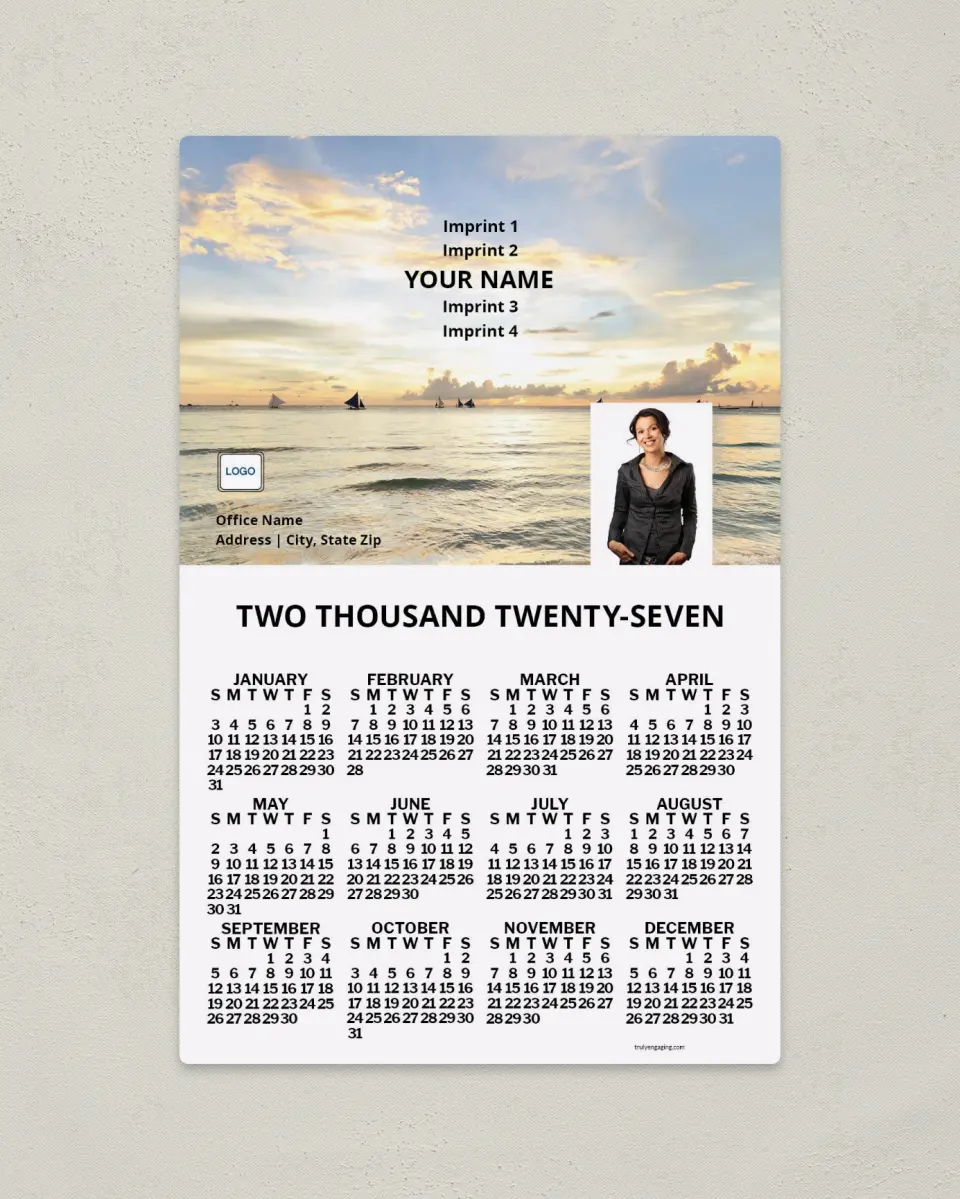 This is a 5½" x 8½" Full Magnet Calendar called Setting Sun printed in full color with a Standard Gloss finish