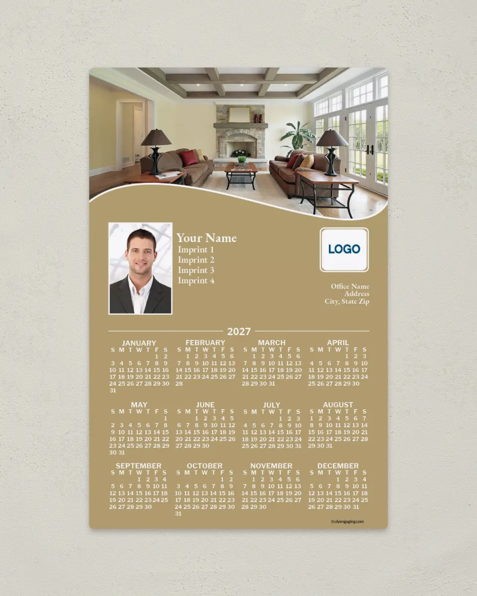 This is a 5½" x 8½" Full Magnet Calendar called Modish Den printed in full color with a Standard Gloss finish