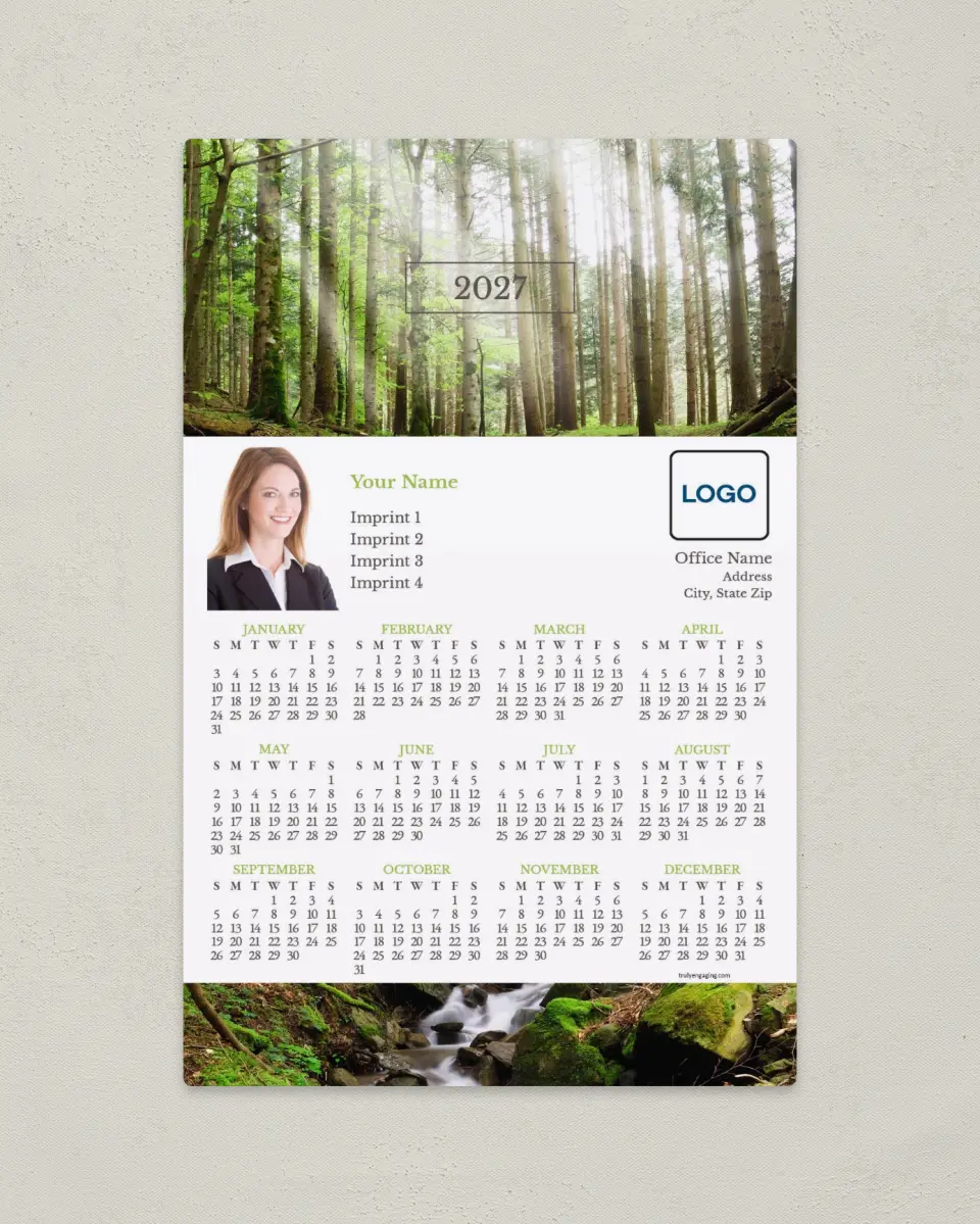 This is a 5½" x 8½" Full Magnet Calendar called Enchanted Woods printed in full color with a Standard Gloss finish