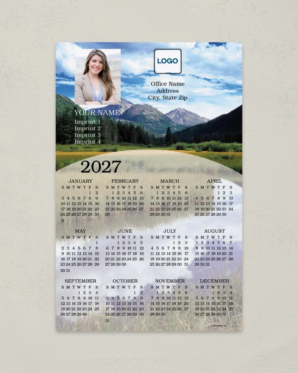 This is a 5½" x 8½" Full Magnet Calendar called Pristine Valley printed in full color with a Standard Gloss finish