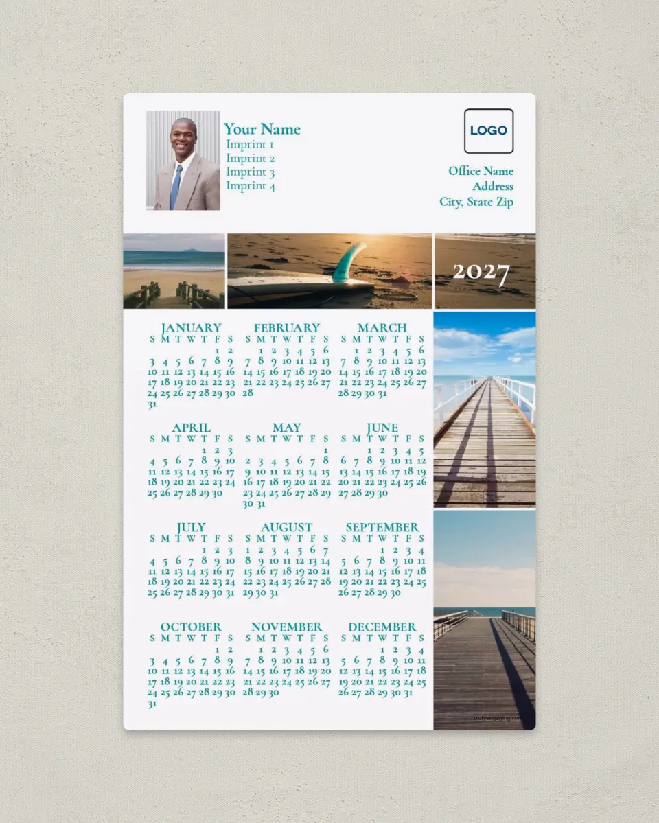 This is a 5½" x 8½" Full Magnet Calendar called Scenic Seaside printed in full color with a Standard Gloss finish