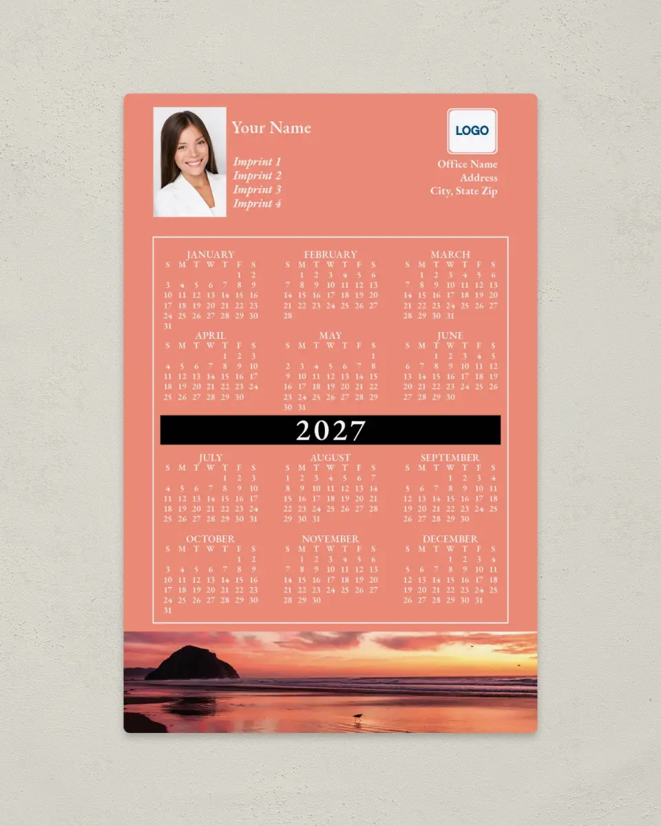 This is a 5½" x 8½" Full Magnet Calendar called Seascape Dawn printed in full color with a Standard Gloss finish
